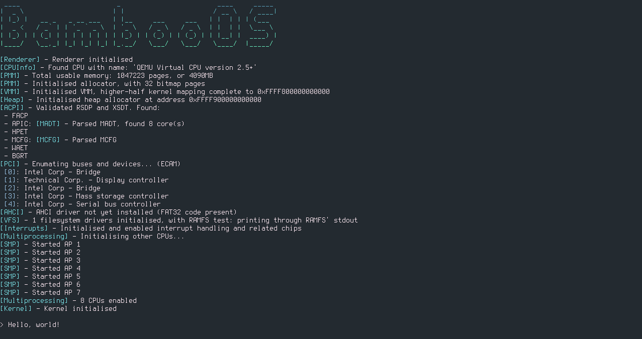 Screenshot of homemade operating system, called BambooOS