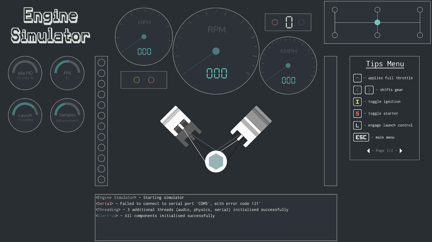 Screenshot of application which produces engine sounds
