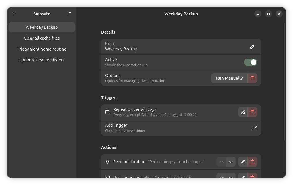 Image of desktop application allowing automation of tasks on Linux